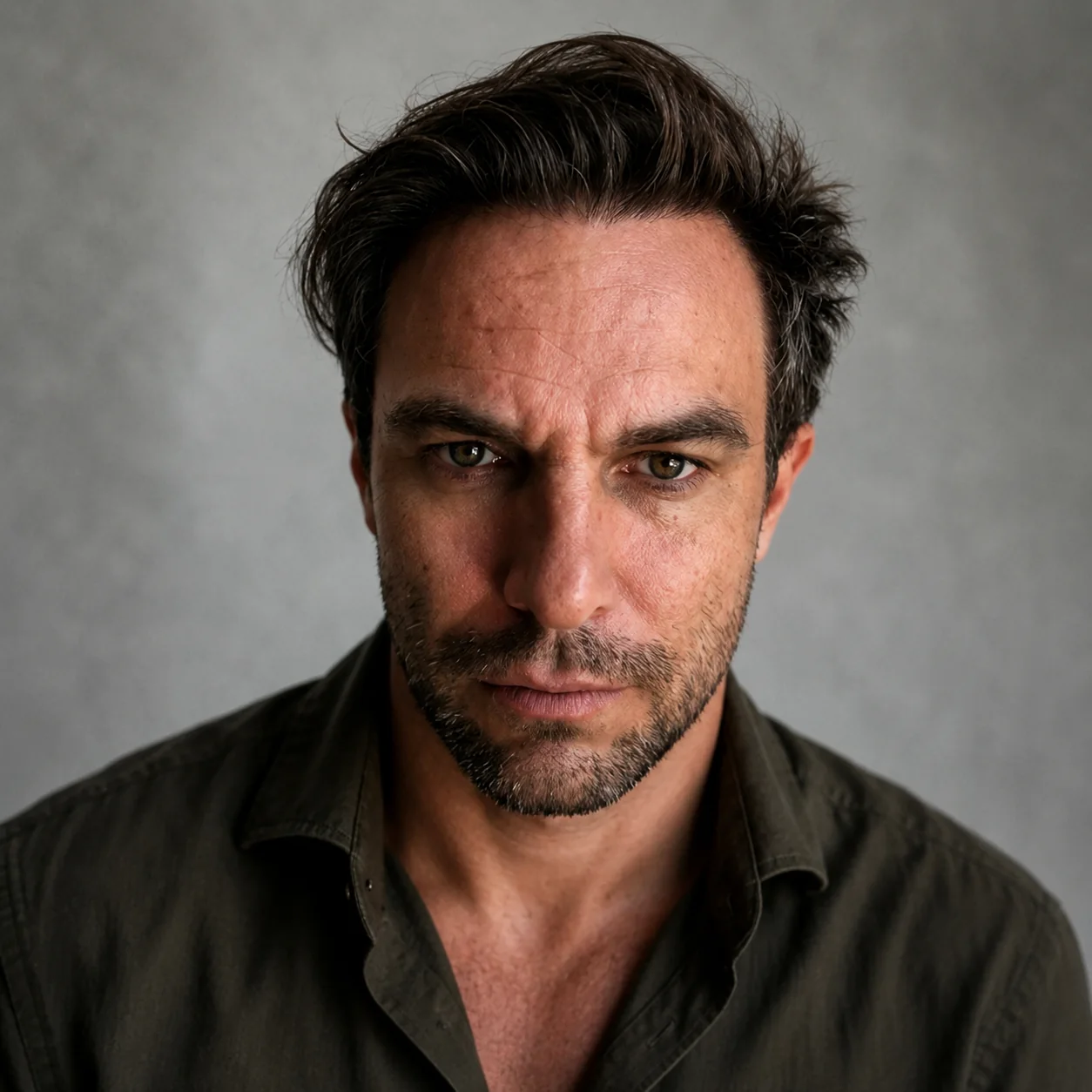 Portrait of Sven Milder against a soft grey studio background